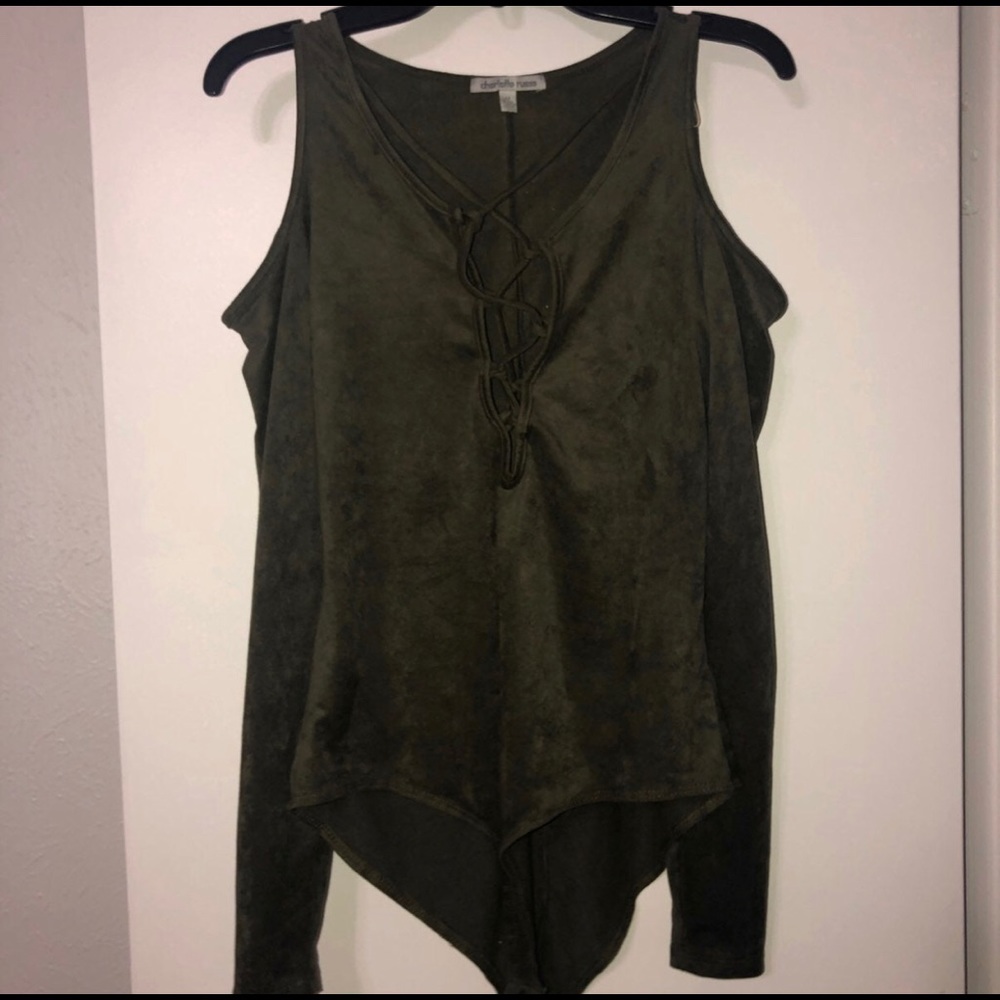 olive green velvet bodysuit